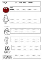 English Worksheet: toys and colours