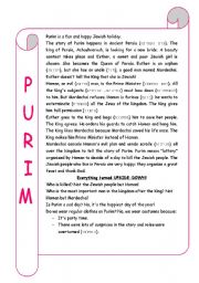 English Worksheet: PURIM ACTIVITY