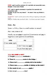 English Worksheet: some any explanation and activities