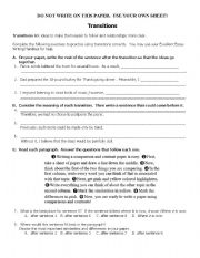 English worksheet: Transitions