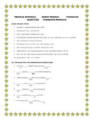 English Worksheet: SUBJECT, OBJECT, POSSESSIVE ADJECTIVES AND POSSESSIVE PRONOUNS 