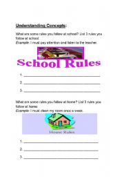 English Worksheet: School and Home Rules