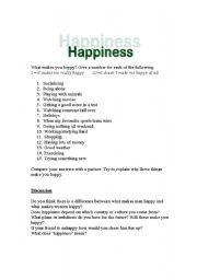 Happiness Speaking Worksheet