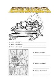 English Worksheet: household items and prepositions