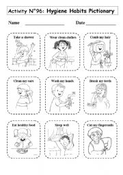 English Worksheet: No 96 HYGIENE HABITS PICTIONARY