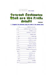 English worksheet: present continuous