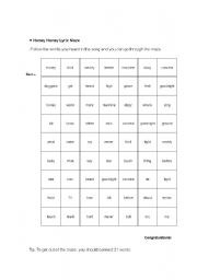 English worksheet: Honey Honey Lyric Maze