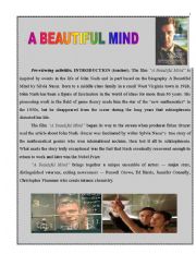 English Worksheet: A BEAUTIFUL MIND MOVIE LESSON PLAN + WORKSHEETS (PART 1) 