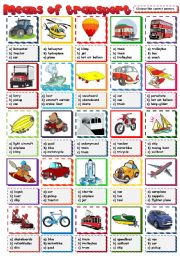 English Worksheet: Means of transport - multiple choice (B&W included)