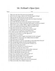 English worksheet: Mr. Hollands Opus Movie Quiz