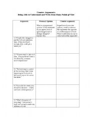 English Worksheet: Creating Arguments and Counter-arguments: Persuasive Writing