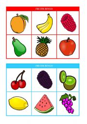 English Worksheet: FRUITS BINGO (cards 1 & 2 of 10) Fully editable