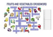 English Worksheet: FRUITS AND VEGETABLES CROSSWORD