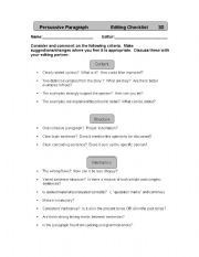 English Worksheet: Persuasive Paragraph Edit sheet