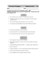 English worksheet: Persuasive Paragraph Edit sheet