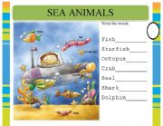 English Worksheet: Sea Animals pre-writing