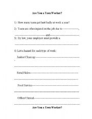English worksheet: Are you a Teen Worker?