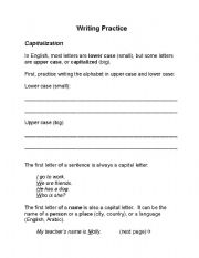 English worksheet: Writing Practice: Capitalization, Punctuation, Paragraph Form