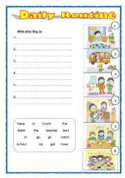 English Worksheet: Daily routine sentences (easier level) editable