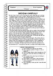 English Worksheet: DRIVING CAREFULLY