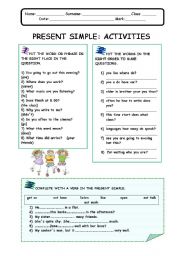 English Worksheet: PRESENT SIMPLE: ACTIVITIES