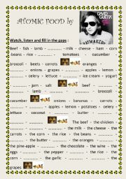 English Worksheet: Atomic Food by David Guetta (Food vocabulary)