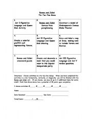 English Worksheet: Romeo and Juliet Differentiated Instruction