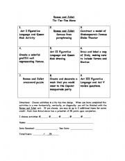 English worksheet: Romeo and Juliet Differentiated Instruction