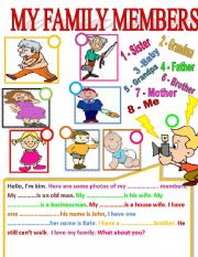 English Worksheet: MY FAMILY MEMBERS