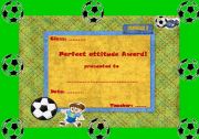 English Worksheet: Perfect attitude boys Award