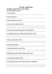 English Worksheet: BILLY ELLIOT Questions on the film