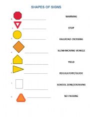 English Worksheet: Traffic Signs: Shapes and Colors