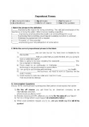 English Worksheet: Prepositional Phrases Activity Sheet