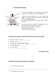 English Worksheet: Happy Feet. Reading comprehension