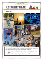 3 PAGES OF SPEAKING ACTIVITIES  - LEISURE TIME