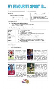 English Worksheet: my favourite sport