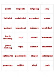 English Worksheet: Adjectives memory game