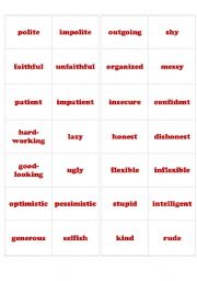 English worksheet: Adjectives memory game