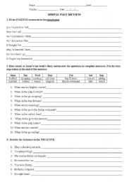 English Worksheet: Simple Past Rewiew