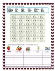 English Worksheet: VOCABULARY FRUITS, VEGETABLES...