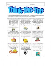 English Worksheet: Think-Tac-Toe