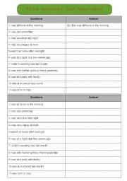 English worksheet: Find Some one who verb be past  Was/Were