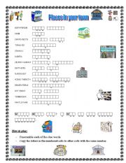 English Worksheet: Places in your town - double puzzle