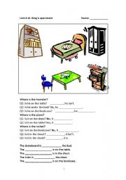 English Worksheet: furniture and prepositions