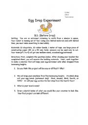 English worksheet: Science Project-- egg drop activity
