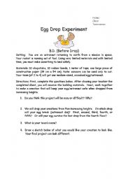 English Worksheet: Science Project-- egg drop activity