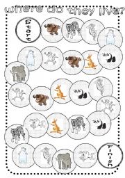 English Worksheet: Where do they live? boardgame