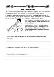 English Worksheet: The Dreamtime