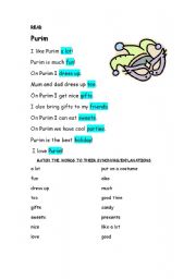 English Worksheet: Purim is the best holiday!