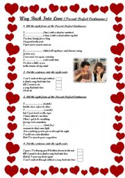 English Worksheet: Way Back Into Love (Present Perfect Continuous)
